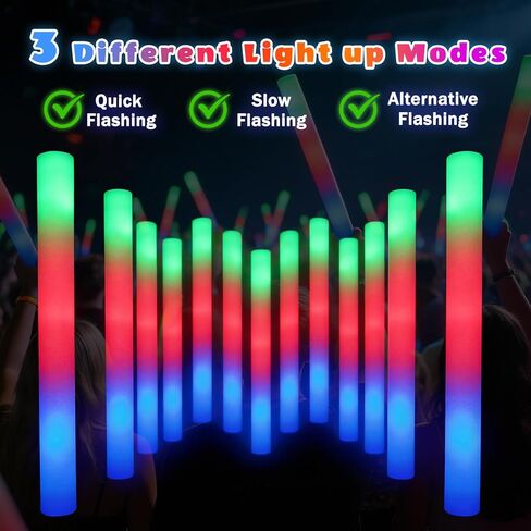 SHQDD 56PCS Foam Glow Sticks Bulk, Light up Foam Sticks with 3 Modes of Color Flashing, Glow Sticks Party Pack, Light up in the Dark Party Supplies for Wedding, Concert, New Year, Halloween in Kuwait