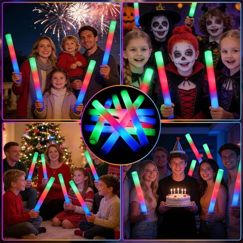 SHQDD 56PCS Foam Glow Sticks Bulk, Light up Foam Sticks with 3 Modes of Color Flashing, Glow Sticks Party Pack, Light up in the Dark Party Supplies for Wedding, Concert, New Year, Halloween in Kuwait