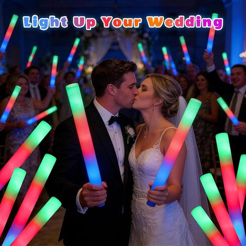 SHQDD 56PCS Foam Glow Sticks Bulk, Light up Foam Sticks with 3 Modes of Color Flashing, Glow Sticks Party Pack, Light up in the Dark Party Supplies for Wedding, Concert, New Year, Halloween in Kuwait