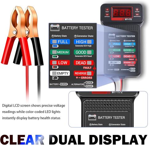 جهاز اختبار بطارية السيارة مع مؤشر LED وشاشة LCD، جهاز اختبار حمل البطارية 12 فولت مع مشابك التمساح، بطاريات السيارات العالمية واختبارات المولد لمعظم المركبات 12 فولت in Kuwait