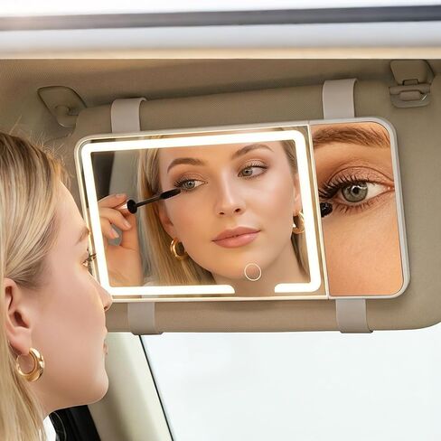 Car Visor Vanity Mirror with LED Light, 5X Magnification Side Mirror, Rechargeable Sun Visor Makeup Mirror for Car SUV Truck RV in Kuwait