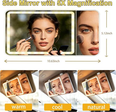 Car Visor Vanity Mirror with LED Light, 5X Magnification Side Mirror, Rechargeable Sun Visor Makeup Mirror for Car SUV Truck RV in Kuwait