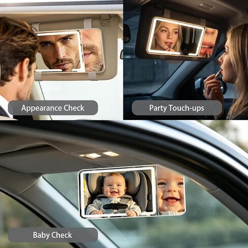 Car Visor Vanity Mirror with LED Light, 5X Magnification Side Mirror, Rechargeable Sun Visor Makeup Mirror for Car SUV Truck RV in Kuwait