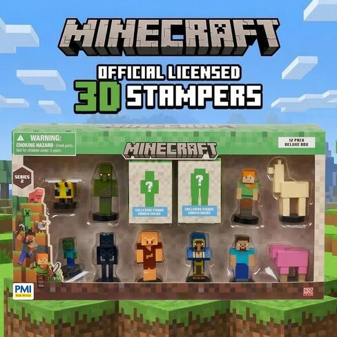 بي إم آي مجموعة ماينكرافت 3D Stampers Series 2 - شخصيات ماينكرافت الصغيرة المرخصة رسميًا، 12 ختم شخصية مع ستيف وأليكس وبيجلين وزومبي وبي وشخصيتين غامضتين in Kuwait