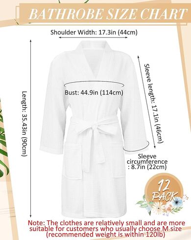 Panitay 12 Pcs Women's Bath Robe Bulk Waffle Robes Commercial Soft Thin Spa Party Bath Robe (White Short Style,X-Large) in Saudi Arabia