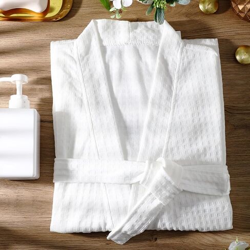 Panitay 12 Pcs Women's Bath Robe Bulk Waffle Robes Commercial Soft Thin Spa Party Bath Robe (White Short Style,X-Large) in Saudi Arabia