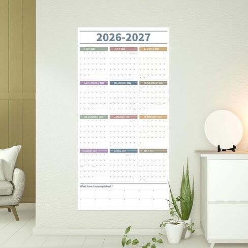 تقويم حائط سنوي كبير من GuassLee 2026-2027، تقويم عام كامل صفحة واحدة، يونيو 2026- مايو 2027، تقويم حائط سنوي 2026، تقويم حائط 24 بوصة × 48 بوصة 2026 كبير مع ملصقات إسفنجية in Kuwait