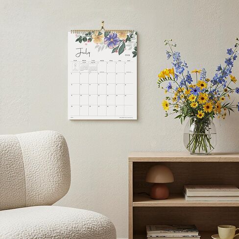 Wall Calendar 2026, 18 Monthly Calendar 2026-2027 from July 2026 to December 2027, 15 x 12 Inches, Hanging Hook, Twin-Wire Binding, Floral Design Calendar for Easy Organizing in Kuwait