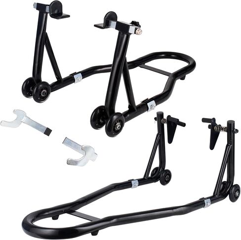 YEBOKSI Motorcycle Stand, Front & Rear Combo Stands, 750LBS Capacity, U+L Adjustable Swingarm Spool, Polyurethane Wheels, For Variety Of Motorcycles, BMW, KAWASAKI, YAMAHA, HONDA, BLACK in Kuwait