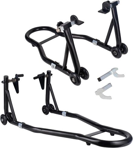 YEBOKSI Motorcycle Stand, Front & Rear Combo Stands, 750LBS Capacity, U+L Adjustable Swingarm Spool, Polyurethane Wheels, For Variety Of Motorcycles, BMW, KAWASAKI, YAMAHA, HONDA, BLACK in Kuwait