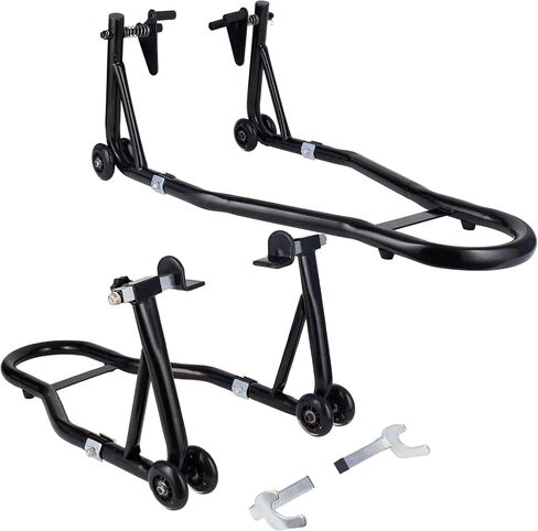 YEBOKSI Motorcycle Stand, Front & Rear Combo Stands, 750LBS Capacity, U+L Adjustable Swingarm Spool, Polyurethane Wheels, For Variety Of Motorcycles, BMW, KAWASAKI, YAMAHA, HONDA, BLACK in Kuwait
