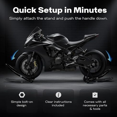 YEBOKSI Motorcycle Stand, Front & Rear Combo Stands, 750LBS Capacity, U+L Adjustable Swingarm Spool, Polyurethane Wheels, For Variety Of Motorcycles, BMW, KAWASAKI, YAMAHA, HONDA, BLACK in Kuwait