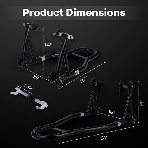 YEBOKSI Motorcycle Stand, Front & Rear Combo Stands, 750LBS Capacity, U+L Adjustable Swingarm Spool, Polyurethane Wheels, For Variety Of Motorcycles, BMW, KAWASAKI, YAMAHA, HONDA, BLACK in Kuwait