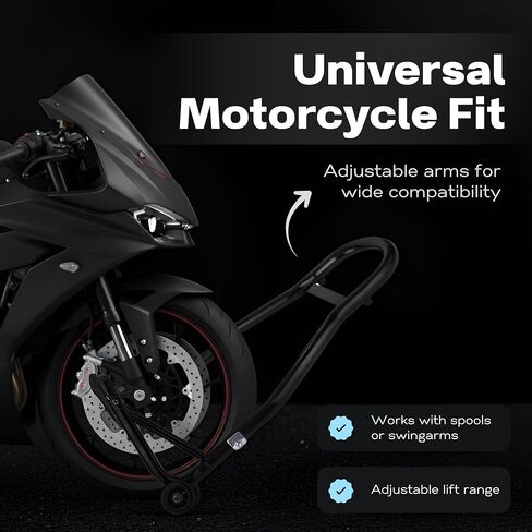 YEBOKSI Motorcycle Stand, Front & Rear Combo Stands, 750LBS Capacity, U+L Adjustable Swingarm Spool, Polyurethane Wheels, For Variety Of Motorcycles, BMW, KAWASAKI, YAMAHA, HONDA, BLACK in Kuwait