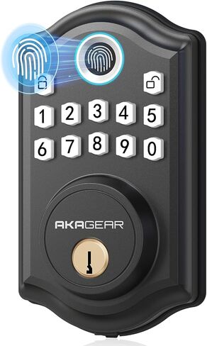 AkaGear DS10 قفل باب دخول بدون مفتاح مع بصمة الإصبع، لوحة مفاتيح إلكترونية، مفتاحين، قفل تلقائي وقفل بلمسة واحدة، سهل التركيب، أسود غير لامع in Kuwait