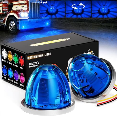 10 عبوات من 30 مصباح LED بطيخ 3 أوضاع (ثابتة/دوران 360 درجة وقوية) أضواء تحذيرية لسقف الكابينة مناسبة لمقطورة شاحنة Kenworth Peterbilt Freightliner (أزرق) in Kuwait