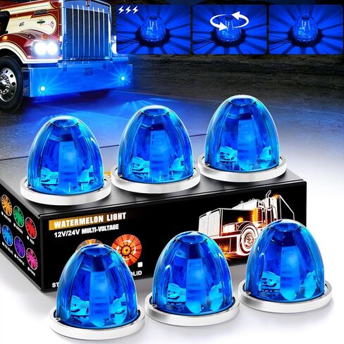 10 عبوات من 30 مصباح LED بطيخ 3 أوضاع (ثابتة/دوران 360 درجة وقوية) أضواء تحذيرية لسقف الكابينة مناسبة لمقطورة شاحنة Kenworth Peterbilt Freightliner (أزرق) in Kuwait