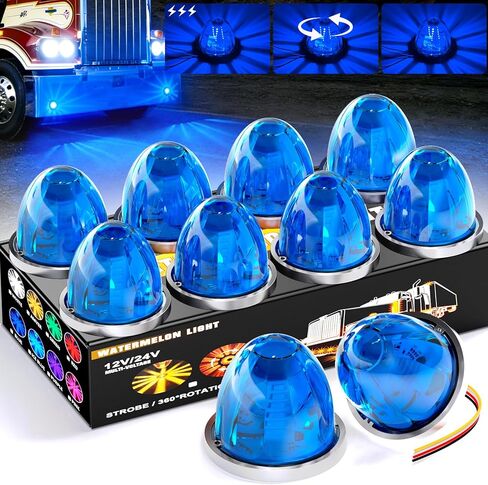 10 عبوات من 30 مصباح LED بطيخ 3 أوضاع (ثابتة/دوران 360 درجة وقوية) أضواء تحذيرية لسقف الكابينة مناسبة لمقطورة شاحنة Kenworth Peterbilt Freightliner (أزرق) in Kuwait