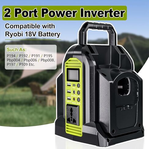Power Inverter 2 Port for Ryobi 18V Battery, 350W Power Battery Inverter Pure Sine Wave, DC 18V to AC 120V and USB-A & USB-C Output Port for Camping, Jobsite, Emergency Backup (Tool Only) in Kuwait