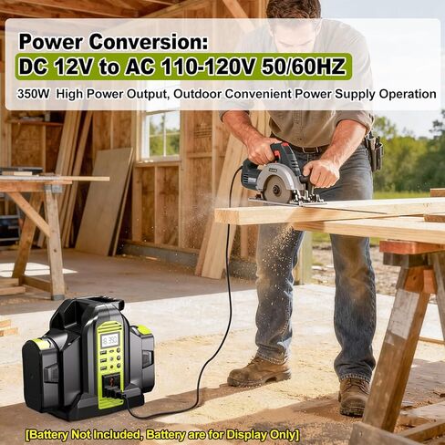 Power Inverter 2 Port for Ryobi 18V Battery, 350W Power Battery Inverter Pure Sine Wave, DC 18V to AC 120V and USB-A & USB-C Output Port for Camping, Jobsite, Emergency Backup (Tool Only) in Kuwait