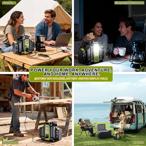 Power Inverter 2 Port for Ryobi 18V Battery, 350W Power Battery Inverter Pure Sine Wave, DC 18V to AC 120V and USB-A & USB-C Output Port for Camping, Jobsite, Emergency Backup (Tool Only) in Kuwait