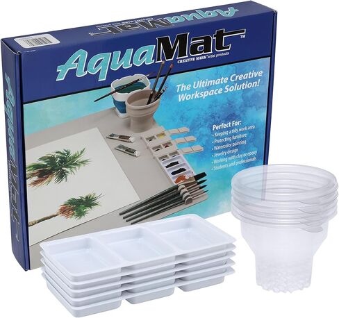 Creative Mark AquaMat Non-Slip Silicone Paint Mat - 23-3/8" x 21-3/8" - 5 Paint Cup Liners & 5 Palette Inserts for Artists, Painters & Crafters, Waterproof Surface Protection Rolls Up for Storage in Kuwait