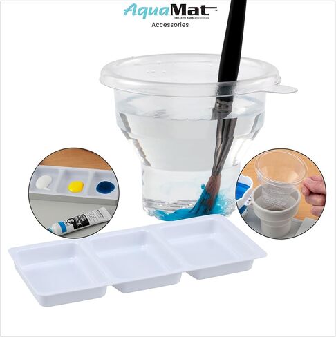 Creative Mark AquaMat Non-Slip Silicone Paint Mat - 23-3/8" x 21-3/8" - 5 Paint Cup Liners & 5 Palette Inserts for Artists, Painters & Crafters, Waterproof Surface Protection Rolls Up for Storage in Kuwait