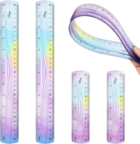 12 Inch & 6 Inch Flexible Ruler, Bendable Plastic Ruler, Soft Bendable Gradient Color Rulers with Centimeters and Inches for Student School Classroom Office Supplies (4 PCS) in Kuwait