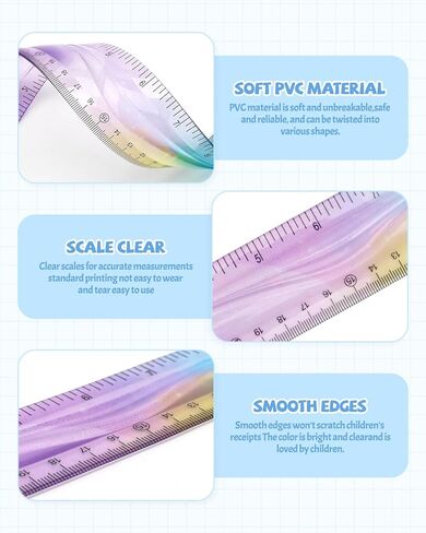 12 Inch & 6 Inch Flexible Ruler, Bendable Plastic Ruler, Soft Bendable Gradient Color Rulers with Centimeters and Inches for Student School Classroom Office Supplies (4 PCS) in Kuwait