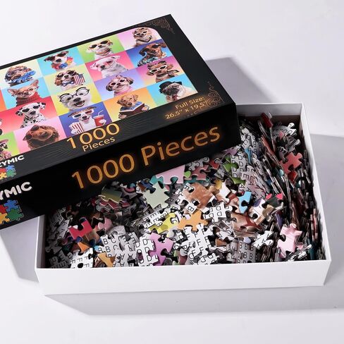 Puzzle for Adults 1000 Pieces, 26.5'' x 19.5'' Chic Dogs Jigsaw Puzzle with Letters on Back, – Great Gift for Dog Lovers, Home Décor & Family Bonding Activity in Kuwait