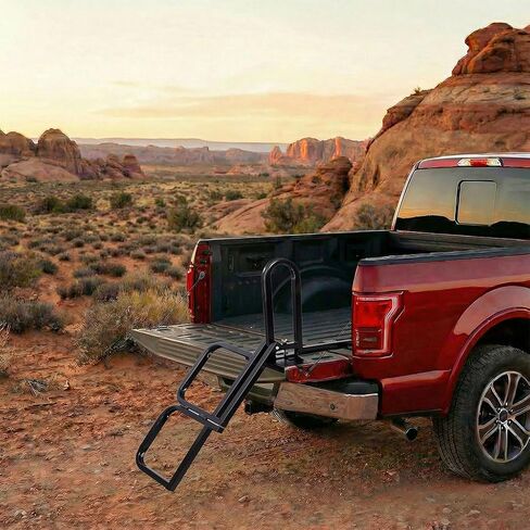 Pickup Truck Tailgate Ladder, Foldable Truck Bed Step with Handrail, Heavy Duty Steel Tailgate Step Ladder 300 lbs Capacity, Universal Fit for Pickup Trucks in Kuwait