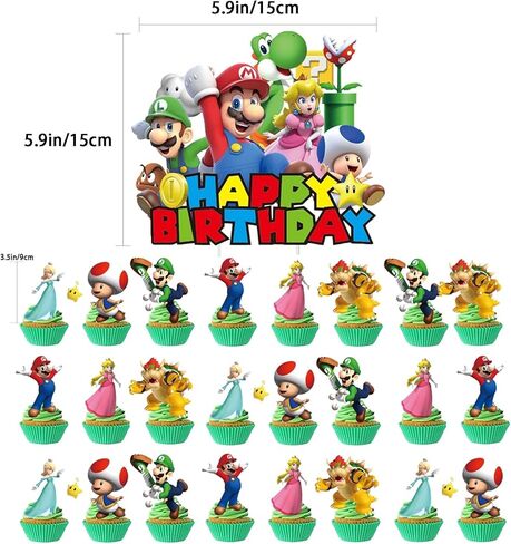 25PCS Mario Cake Toppers, Cartoon Cupcake Toppers, mario Themed Birthday Party Cake Decorations & Party Supplies in Kuwait