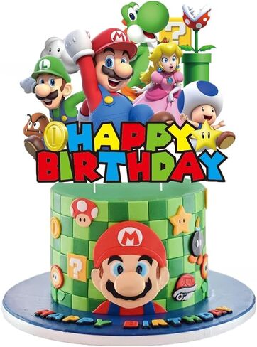 25PCS Mario Cake Toppers, Cartoon Cupcake Toppers, mario Themed Birthday Party Cake Decorations & Party Supplies in Kuwait