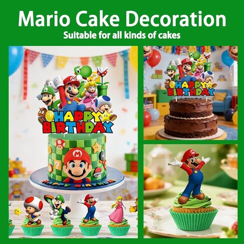 25PCS Mario Cake Toppers, Cartoon Cupcake Toppers, mario Themed Birthday Party Cake Decorations & Party Supplies in Kuwait