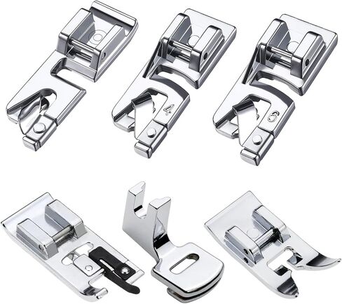 6PCS Sewing Machine Presser Foot Kit, Rolled Hem Presser Foot 3mm/4mm/6mm, Gathering Foot, Zigzag Foot & Overlock Foot, Low Shank Snap On Sewing Feet for Most Domestic Machines in Kuwait