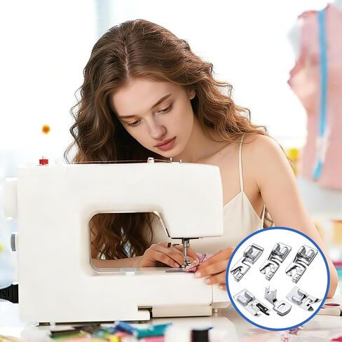 6PCS Sewing Machine Presser Foot Kit, Rolled Hem Presser Foot 3mm/4mm/6mm, Gathering Foot, Zigzag Foot & Overlock Foot, Low Shank Snap On Sewing Feet for Most Domestic Machines in Kuwait