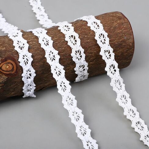 15 Yards Floral Lace Ribbon, 0.51 Inch Wide White Crochet Lace Trim for Sewing, Gift Wrapping, Wedding & Home Decoration in Kuwait