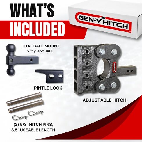 GEN-Y Hitch Heavy Duty Tow Hitch for 2" Receiver - 5" Drop/Rise with 4 Adjustable Positions, Includes Dual Ball Mount, Pintle Lock and Pins, 16,000 lbs Towing Capacity, 1,700 lbs Tongue Weight in Kuwait