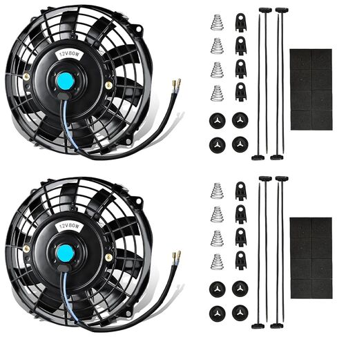 MuHize 12 inch Upgraded Universal Radiator Cooling Fan Kit - 80W 1000 CFM Reversible Push/Pull Electric Radiator Fan, 12V with Mount Kit (Pack of 2) in Kuwait