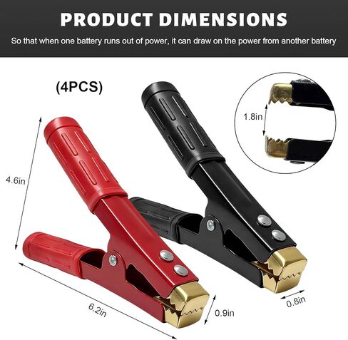4 PCS Battery Jumper Cable Clamps, 500-1000A Auto Battery Charger Clamps Replacement with Screws & Nuts, 12-36V Heavy Duty Alligator Clips for 2AWG Batteries Cables in Kuwait