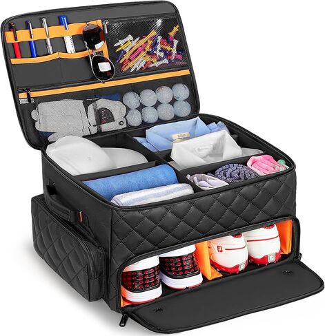 2 Layer Golf Trunk Organizer, Golf Car Locker with Individual Ventilated Compartment for 2 Pairs Shoes, Golf Car Storage Organizer for Balls, Clothes, Tees, Gloves, Accessories in Saudi Arabia