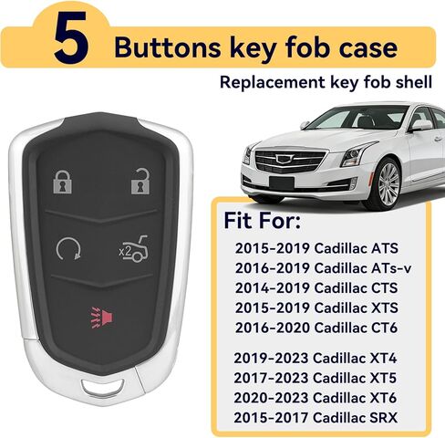 Key Fob Cover Shell Case Replacement for Cadillac ATS ATS-V CTS CT6 XTS XT5 XT4 XT6 SRX 2014 2015 2016 2017 2018 2019 2020 2021 5 Buttons Car Remote Pad Cover HYQ2AB, HYQ2EB (2PCS) in Kuwait