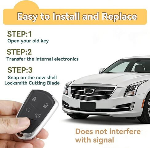 Key Fob Cover Shell Case Replacement for Cadillac ATS ATS-V CTS CT6 XTS XT5 XT4 XT6 SRX 2014 2015 2016 2017 2018 2019 2020 2021 5 Buttons Car Remote Pad Cover HYQ2AB, HYQ2EB (2PCS) in Kuwait