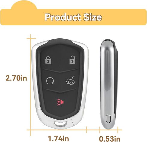 Key Fob Cover Shell Case Replacement for Cadillac ATS ATS-V CTS CT6 XTS XT5 XT4 XT6 SRX 2014 2015 2016 2017 2018 2019 2020 2021 5 Buttons Car Remote Pad Cover HYQ2AB, HYQ2EB (2PCS) in Kuwait
