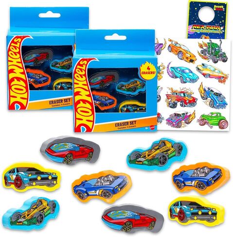 Hot Wheels Erasers for Kids - Bundle with 8 Erasers Featuring Racecars Plus Tattoos, More | Hot Wheels School Supplies Bulk for Kids, Boys in Kuwait