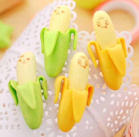 4PCS Cute Funny Novelty Banana Style Pencil Eraser Rubber Stationery Soft Rubber Stationery for Home School Fun Practical Erasing Tool for Daily Writing and Drawing in Kuwait