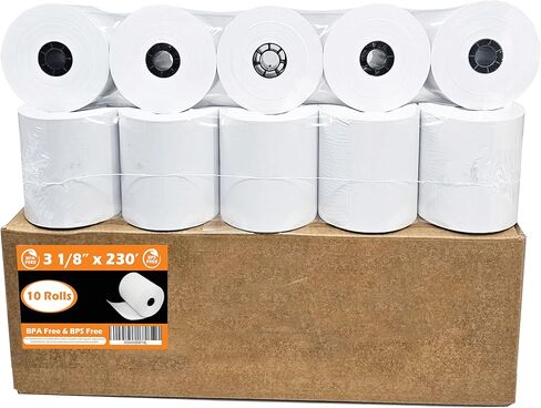 ورق حراري خالٍ من BPS وخالي من BPA (10 لفات) 3 1/8 × 230 لفات إيصالات تناسب جميع طابعات تسجيل النقدية Clover POS، Star Micronics SCP700 TSP100 TSP300 TSP400 من BuyRegisterRolls in Kuwait