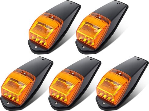 VIHOSE 5 Pack 34 LEDs Cab Lights for Semi Trucks, Chrome Amber Roof Marker Lights 12V IP67 Waterproof, Heavy Duty Cab Marker Set Compatible with Peterbilt Kenworth Mack(Black Amber) in Kuwait