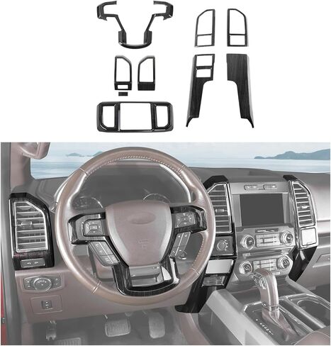 9PCS Wood Grain Interior Trim Kits Fit for 2015-2020 Ford F150 Interior Decor Accessories Central Control Dashboard Left & Right Air AC Vent Steering Button Frame Panel in Kuwait