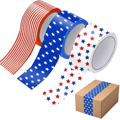 Marspark 3 Rolls Packaging Tape 50 Yard x 2 Inch Decorative Printed Duct Wrapping Tape for DIY Crafts Scrapbooking Crafting Boxes Decorations(Independence Day) in Kuwait